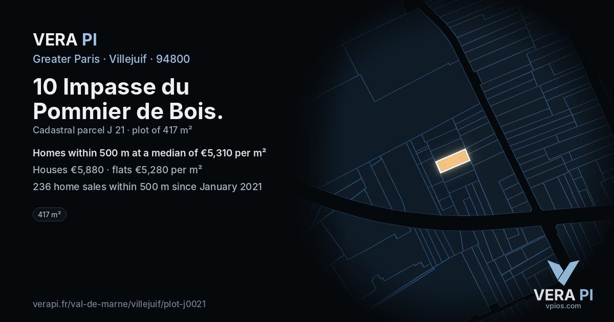 10 Impasse du Pommier de Bois, Villejuif at night – the plot lit, the parcels around coloured by the prices near them