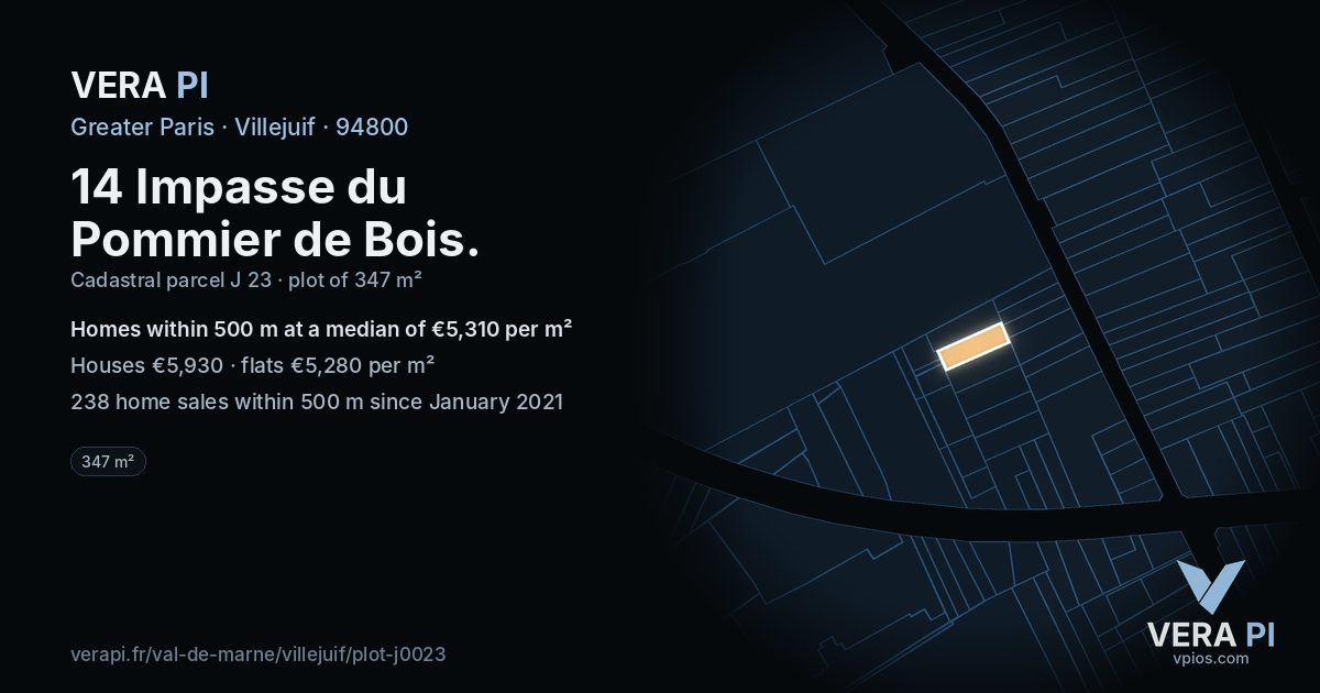 14 Impasse du Pommier de Bois, Villejuif at night – the plot lit, the parcels around coloured by the prices near them