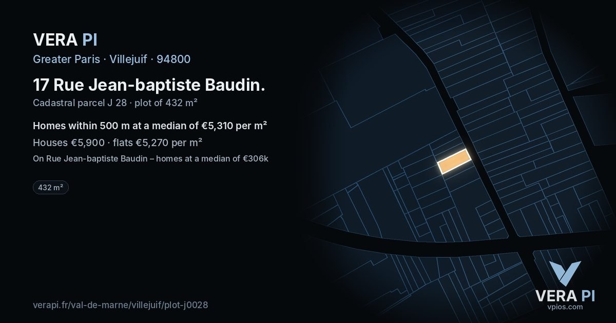 17 Rue Jean-baptiste Baudin, Villejuif at night – the plot lit, the parcels around coloured by the prices near them
