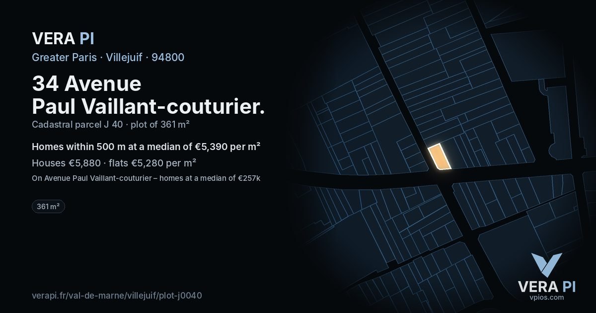 34 Avenue Paul Vaillant-couturier, Villejuif at night – the plot lit, the parcels around coloured by the prices near them