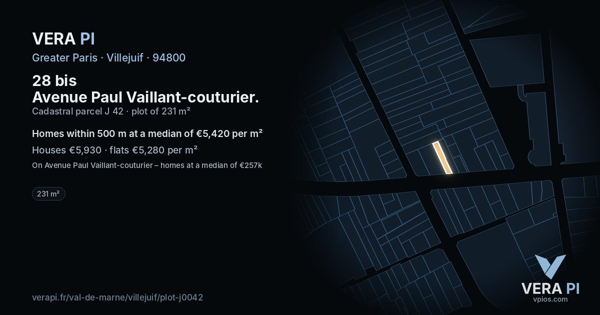 28 bis Avenue Paul Vaillant-couturier, Villejuif at night – the plot lit, the parcels around coloured by the prices near them