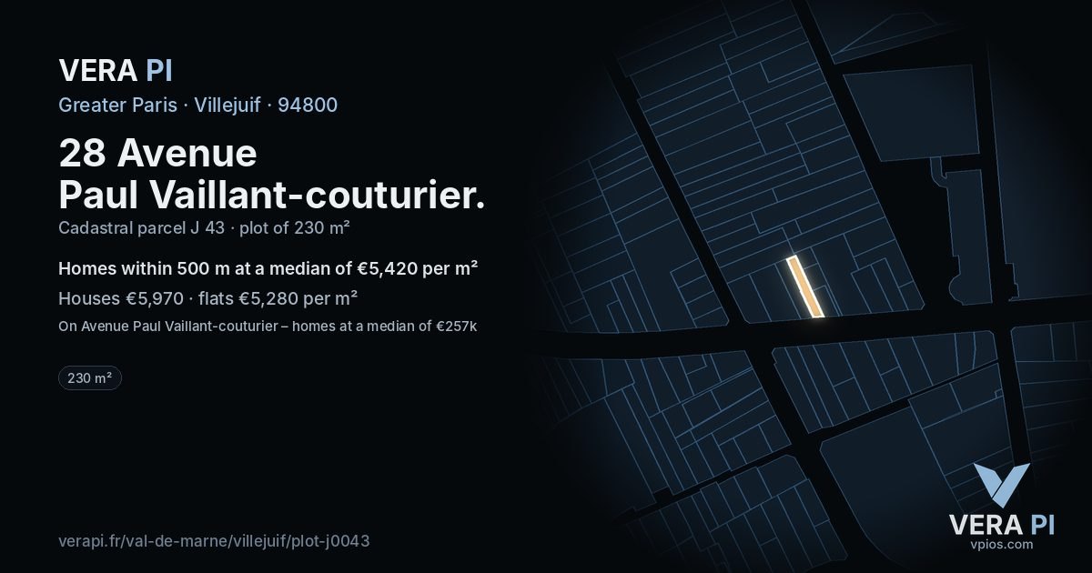 28 Avenue Paul Vaillant-couturier, Villejuif at night – the plot lit, the parcels around coloured by the prices near them