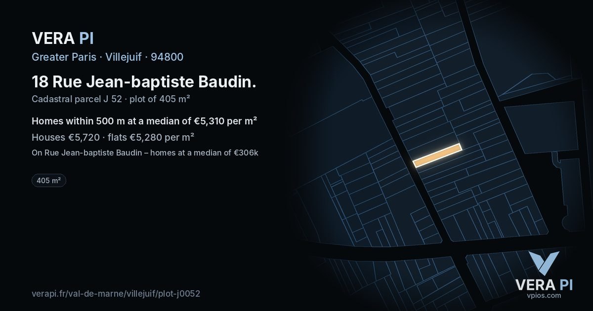18 Rue Jean-baptiste Baudin, Villejuif at night – the plot lit, the parcels around coloured by the prices near them