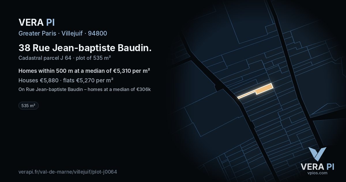 38 Rue Jean-baptiste Baudin, Villejuif at night – the plot lit, the parcels around coloured by the prices near them