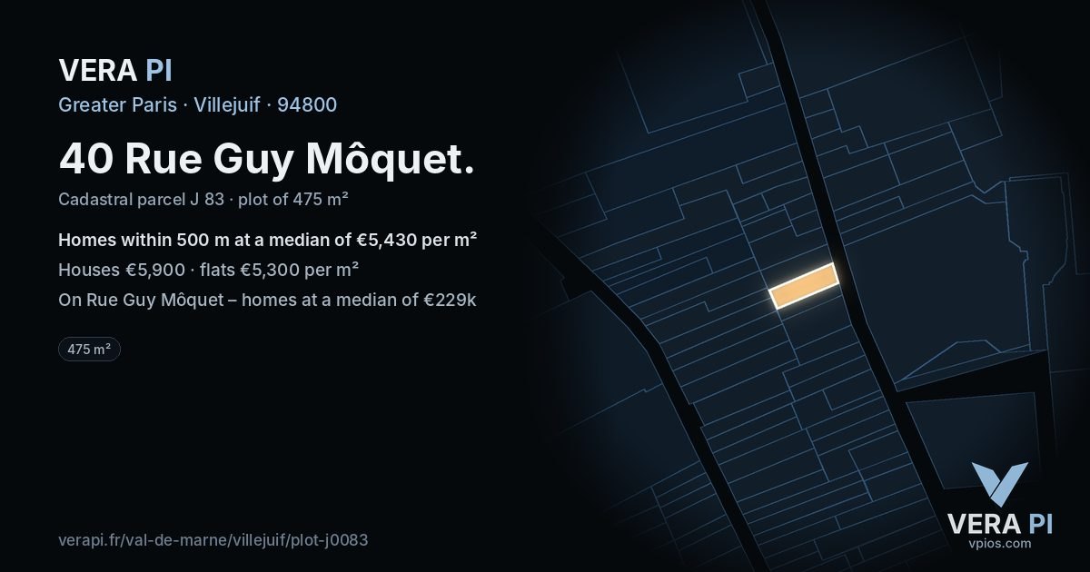 40 Rue Guy Môquet, Villejuif at night – the plot lit, the parcels around coloured by the prices near them