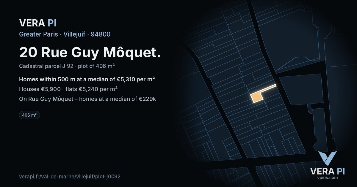 20 Rue Guy Môquet, Villejuif at night – the plot lit, the parcels around coloured by the prices near them