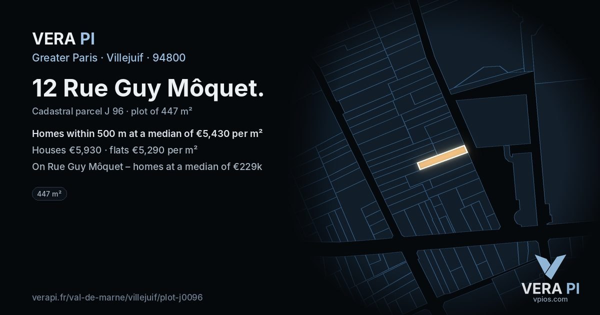 12 Rue Guy Môquet, Villejuif at night – the plot lit, the parcels around coloured by the prices near them
