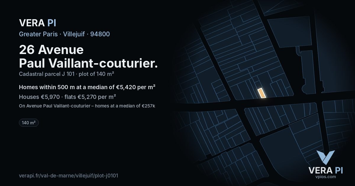 26 Avenue Paul Vaillant-couturier, Villejuif at night – the plot lit, the parcels around coloured by the prices near them