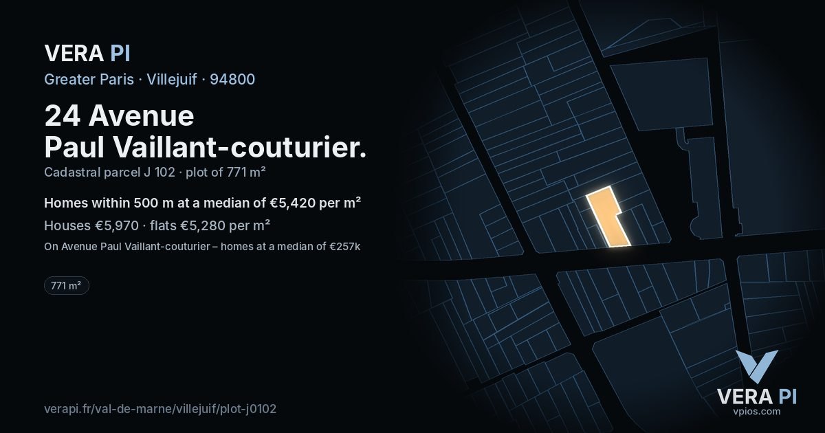 24 Avenue Paul Vaillant-couturier, Villejuif at night – the plot lit, the parcels around coloured by the prices near them