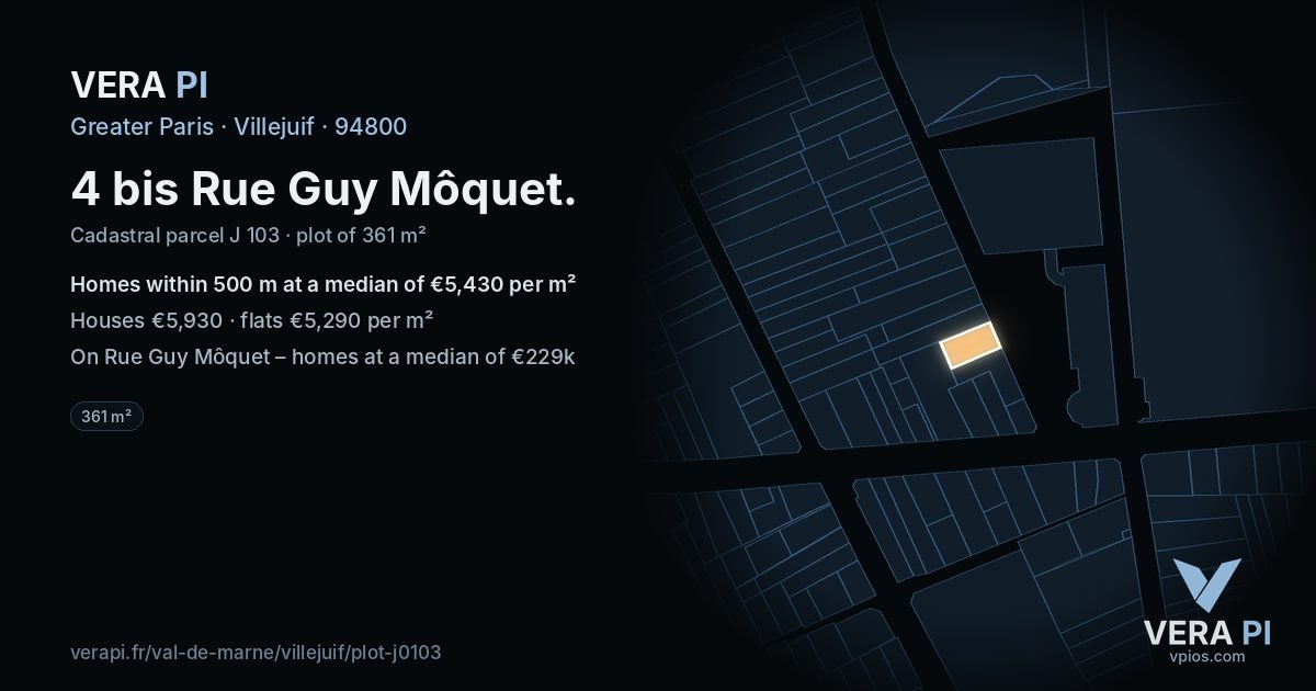 4 bis Rue Guy Môquet, Villejuif at night – the plot lit, the parcels around coloured by the prices near them