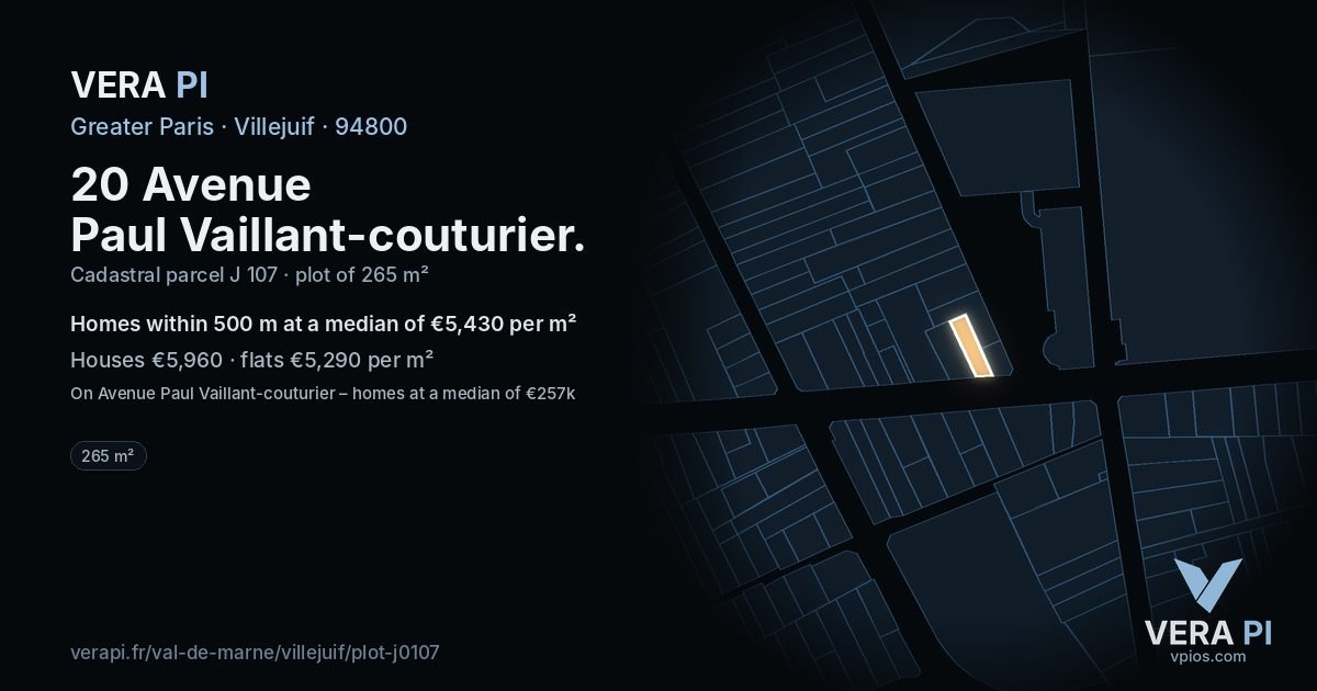 20 Avenue Paul Vaillant-couturier, Villejuif at night – the plot lit, the parcels around coloured by the prices near them