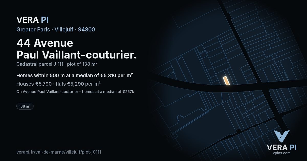 44 Avenue Paul Vaillant-couturier, Villejuif at night – the plot lit, the parcels around coloured by the prices near them