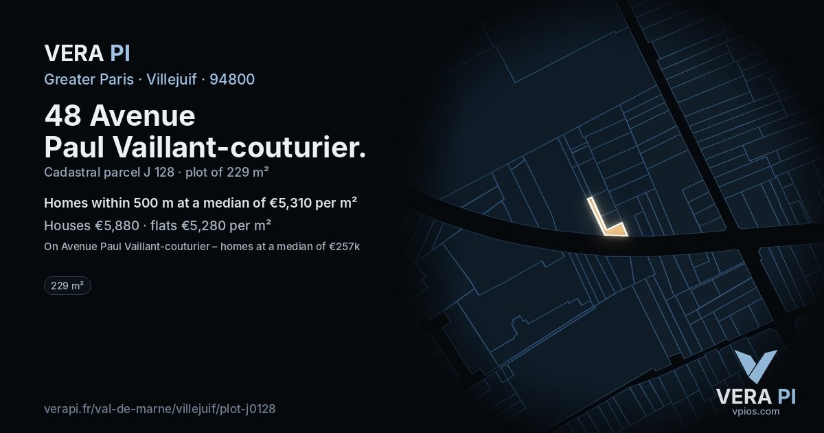 48 Avenue Paul Vaillant-couturier, Villejuif at night – the plot lit, the parcels around coloured by the prices near them