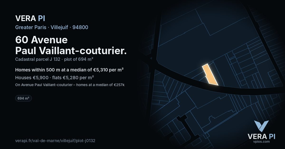 60 Avenue Paul Vaillant-couturier, Villejuif at night – the plot lit, the parcels around coloured by the prices near them