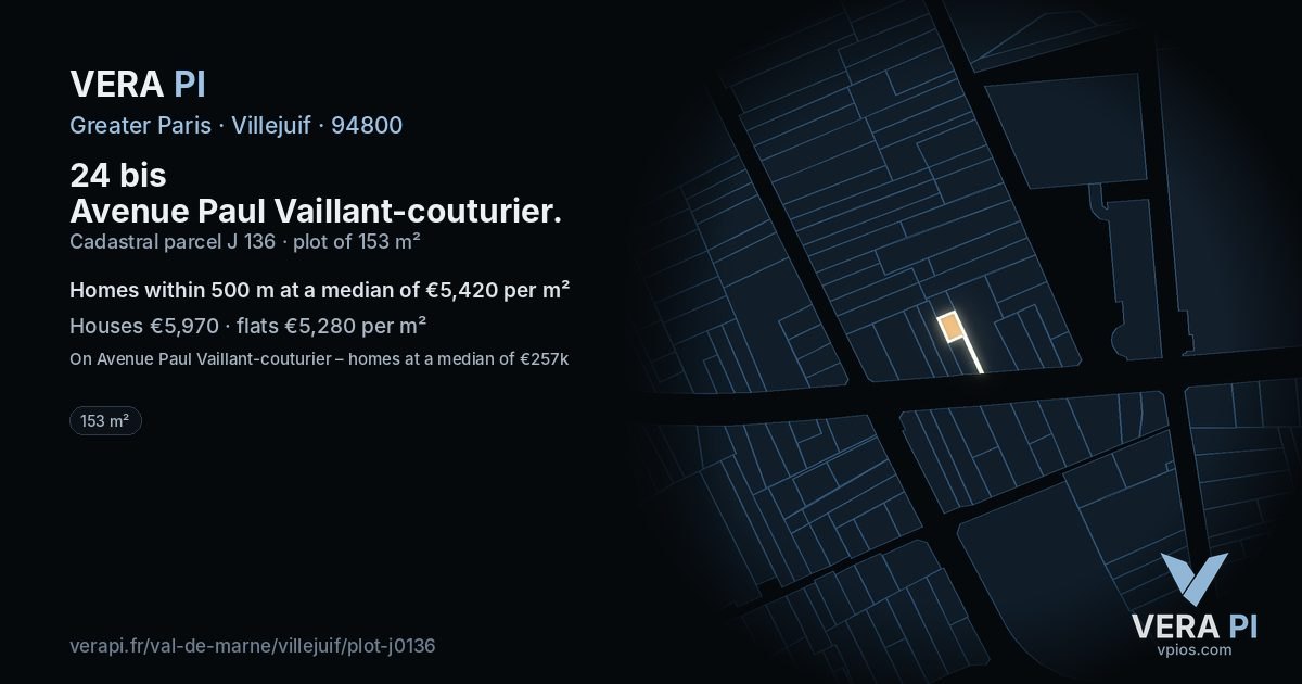 24 bis Avenue Paul Vaillant-couturier, Villejuif at night – the plot lit, the parcels around coloured by the prices near them