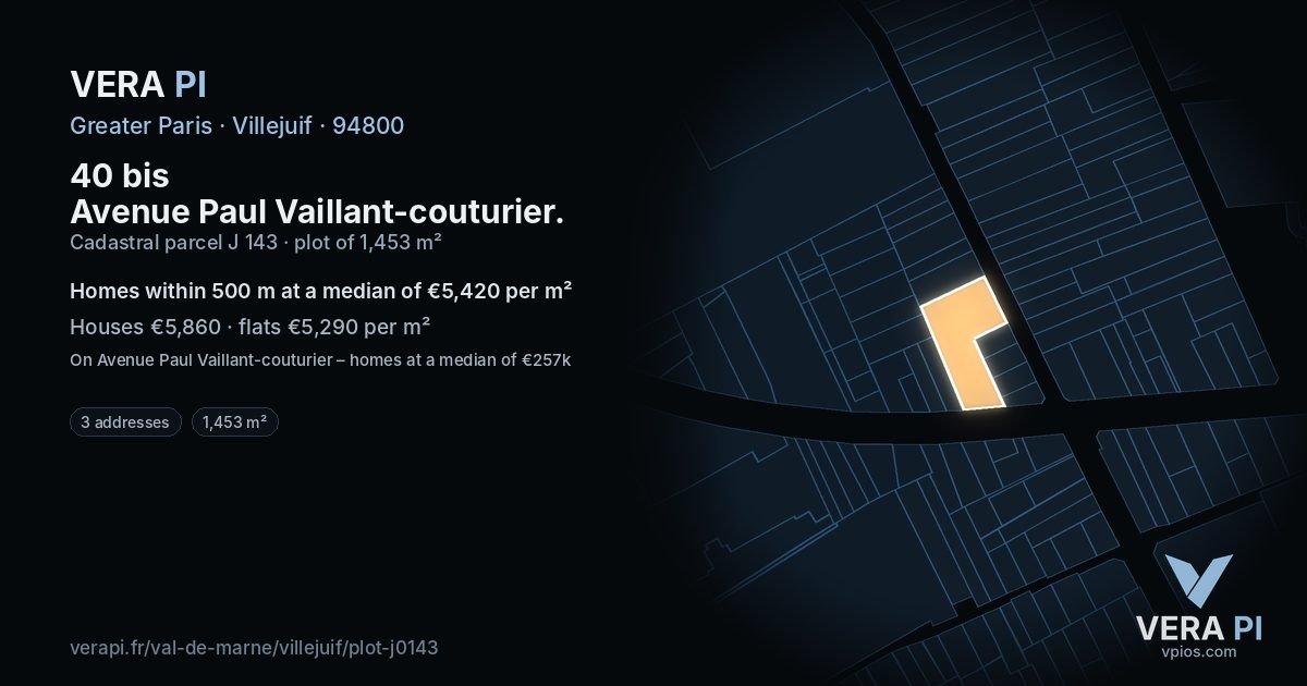40 bis Avenue Paul Vaillant-couturier, Villejuif at night – the plot lit, the parcels around coloured by the prices near them