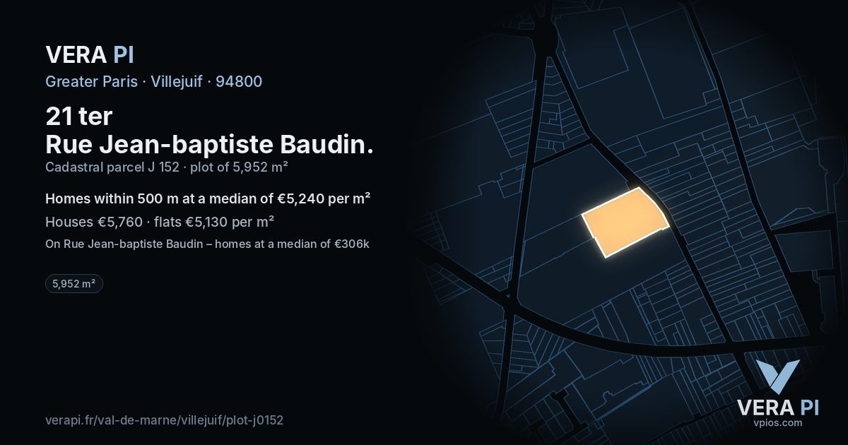 21 ter Rue Jean-baptiste Baudin, Villejuif at night – the plot lit, the parcels around coloured by the prices near them