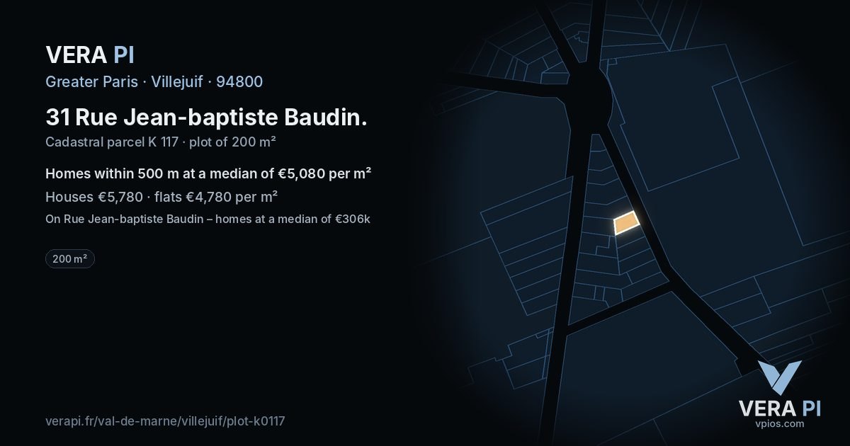 31 Rue Jean-baptiste Baudin, Villejuif at night – the plot lit, the parcels around coloured by the prices near them