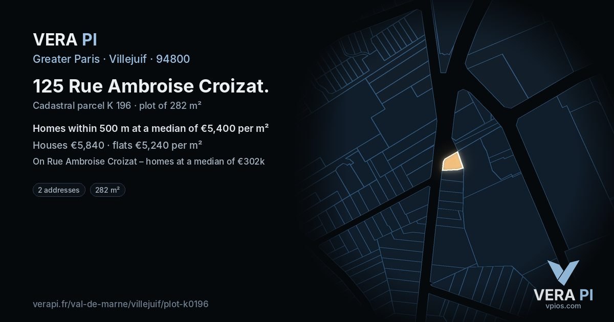 125 Rue Ambroise Croizat, Villejuif at night – the plot lit, the parcels around coloured by the prices near them