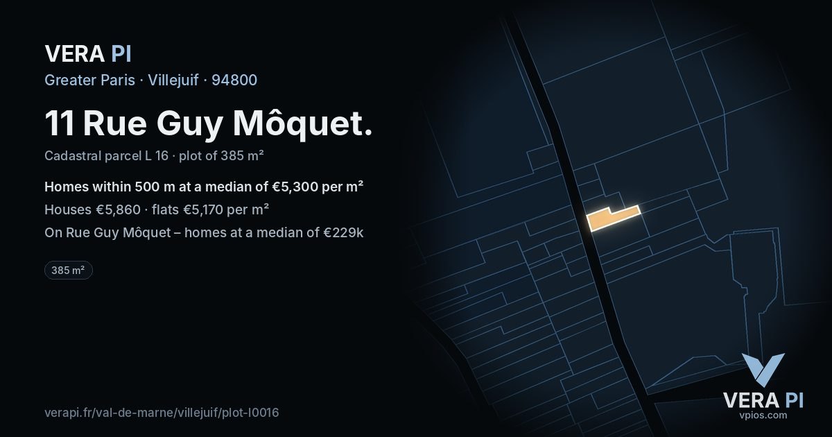 11 Rue Guy Môquet, Villejuif at night – the plot lit, the parcels around coloured by the prices near them