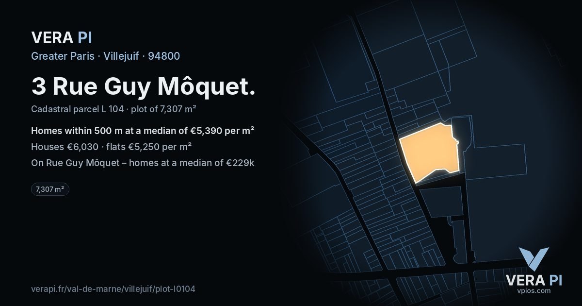 3 Rue Guy Môquet, Villejuif at night – the plot lit, the parcels around coloured by the prices near them