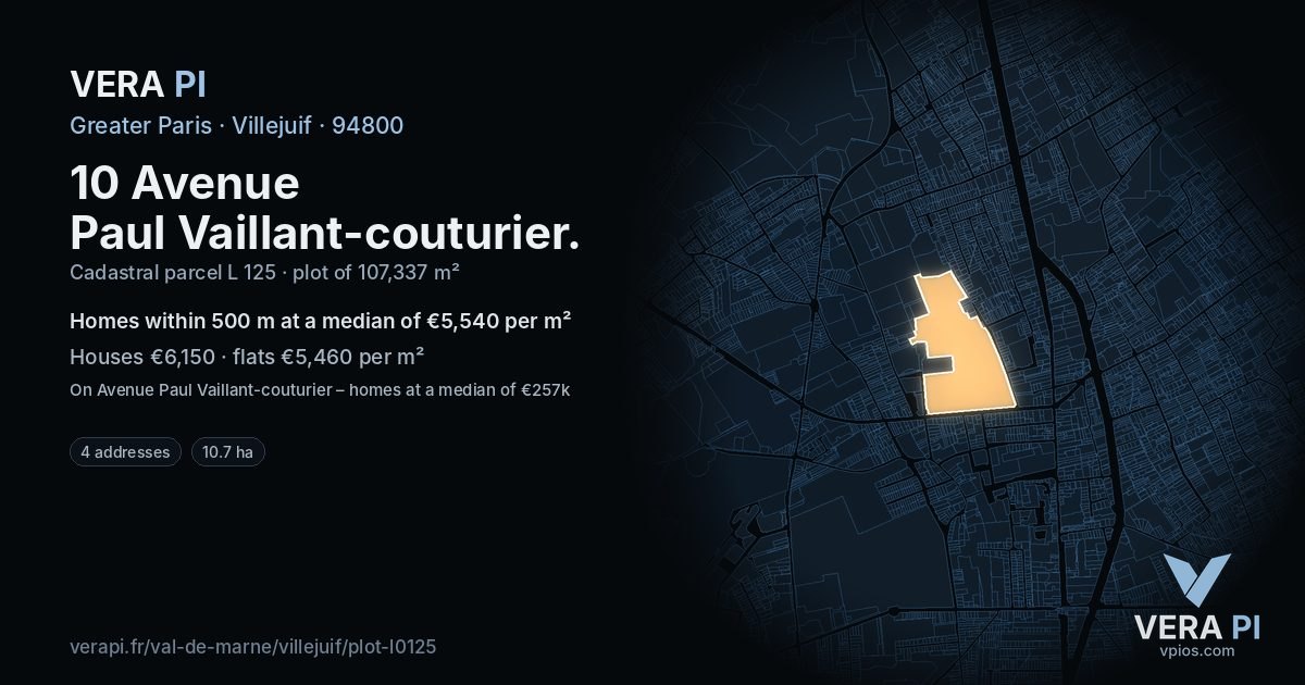 10 Avenue Paul Vaillant-couturier, Villejuif at night – the plot lit, the parcels around coloured by the prices near them
