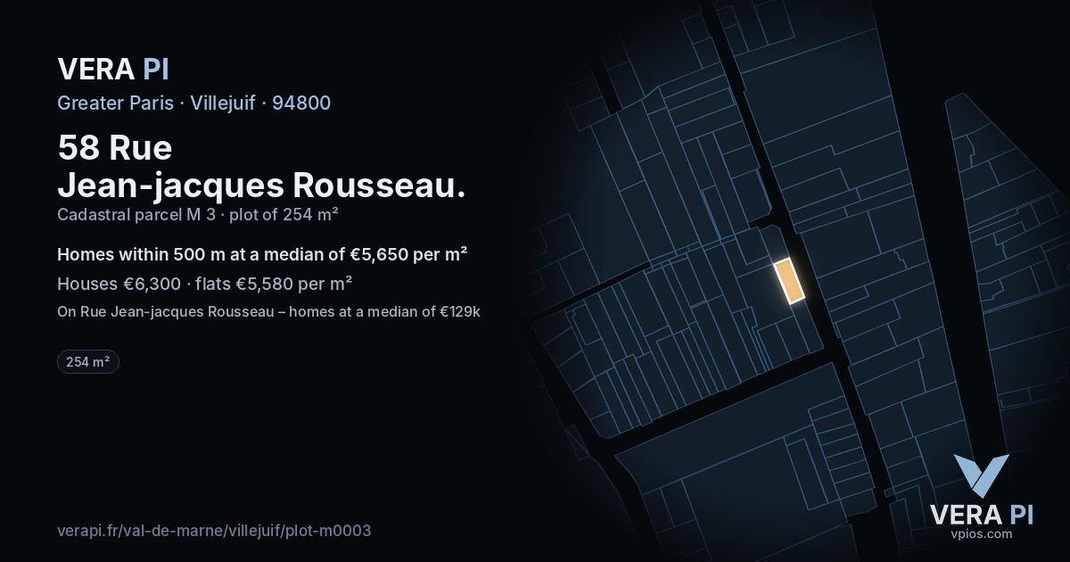 58 Rue Jean-jacques Rousseau, Villejuif at night – the plot lit, the parcels around coloured by the prices near them
