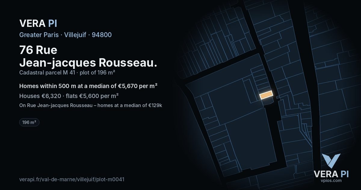 76 Rue Jean-jacques Rousseau, Villejuif at night – the plot lit, the parcels around coloured by the prices near them
