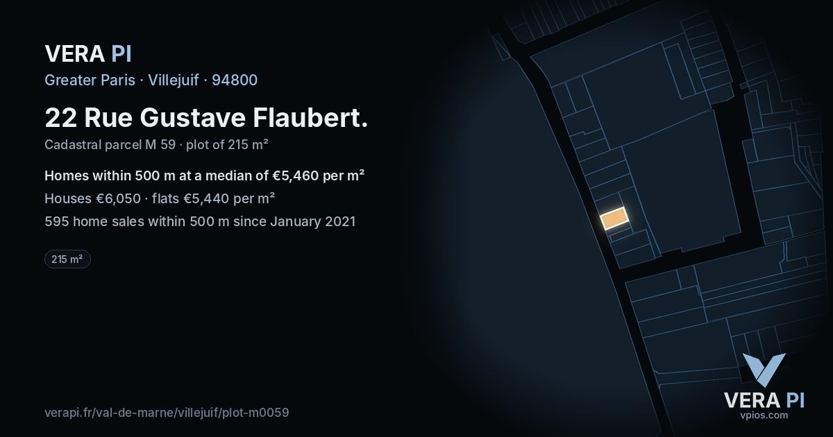 22 Rue Gustave Flaubert, Villejuif at night – the plot lit, the parcels around coloured by the prices near them