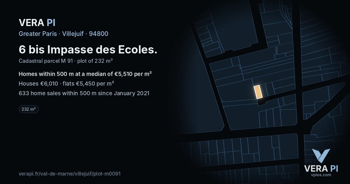 6 bis Impasse des Ecoles, Villejuif at night – the plot lit, the parcels around coloured by the prices near them