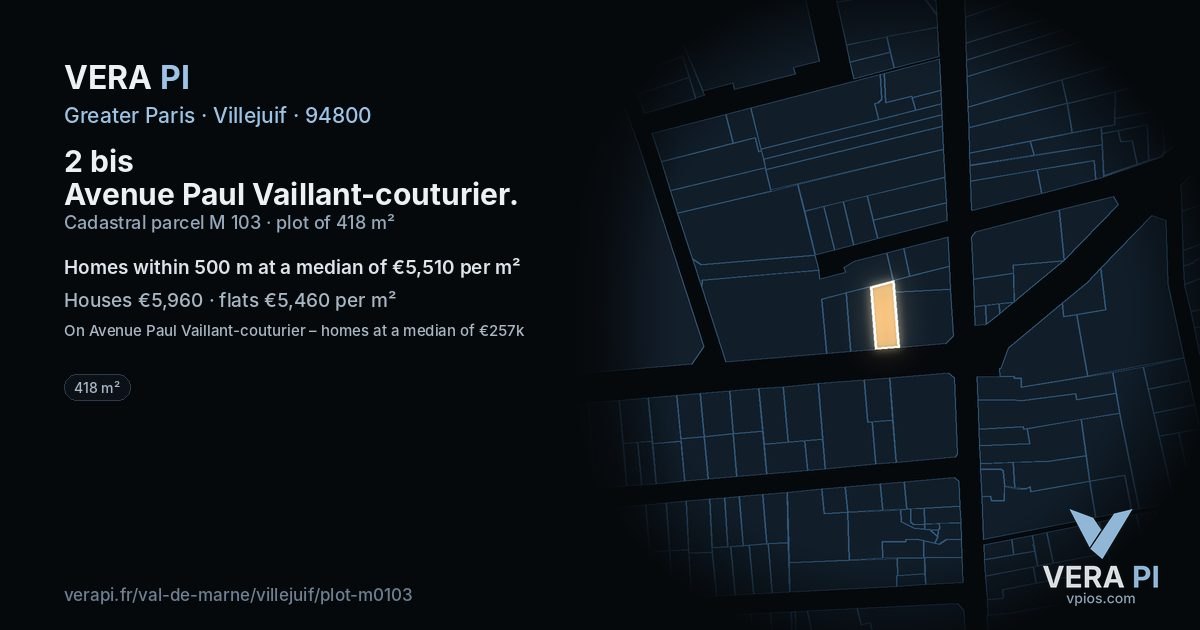 2 bis Avenue Paul Vaillant-couturier, Villejuif at night – the plot lit, the parcels around coloured by the prices near them