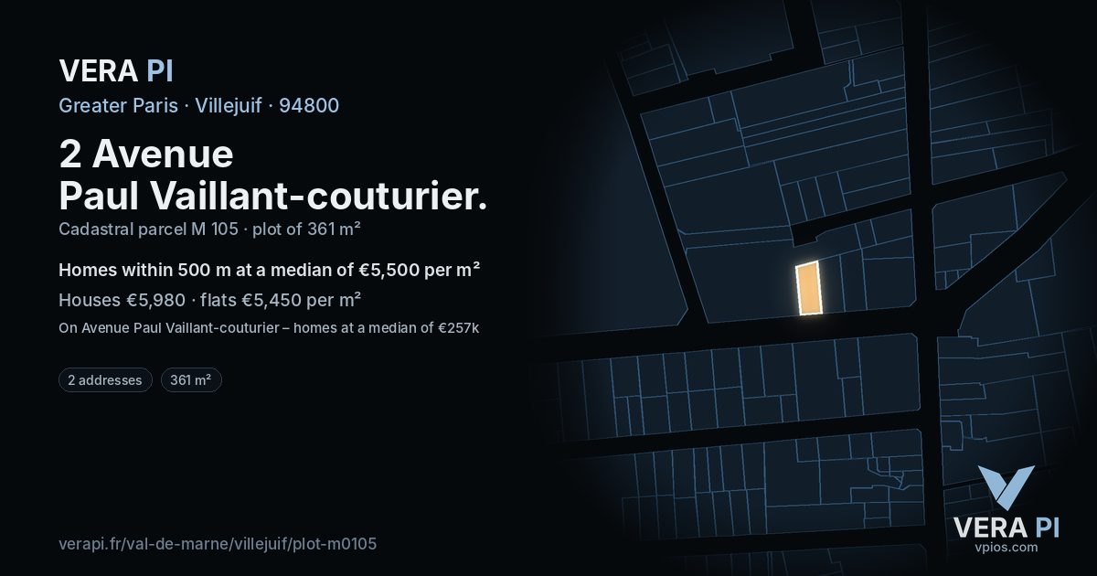 2 Avenue Paul Vaillant-couturier, Villejuif at night – the plot lit, the parcels around coloured by the prices near them