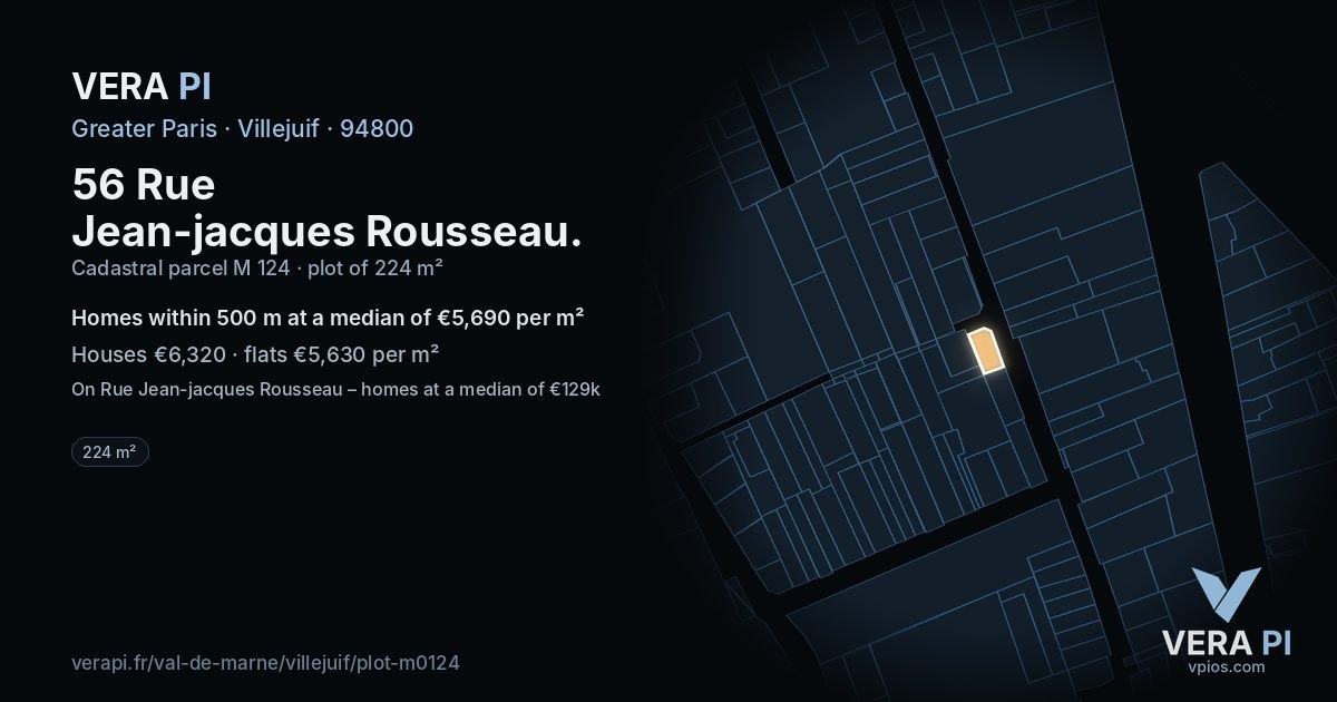 56 Rue Jean-jacques Rousseau, Villejuif at night – the plot lit, the parcels around coloured by the prices near them