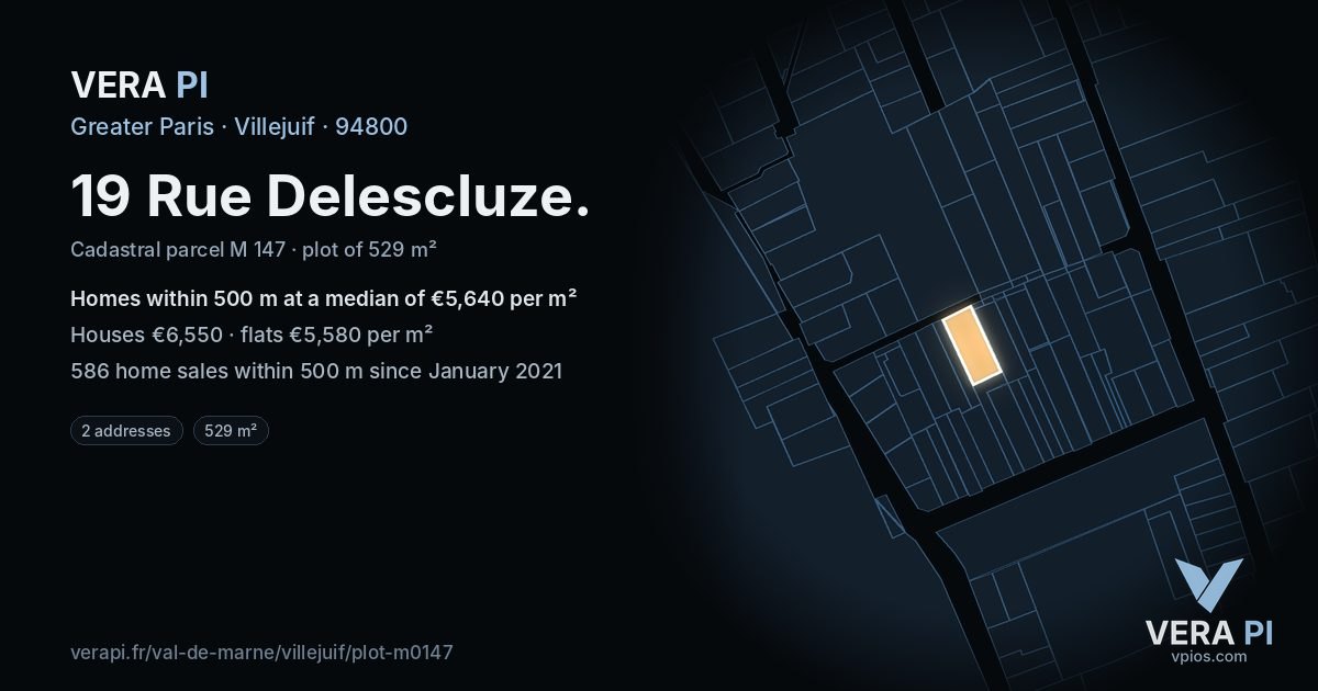 19 Rue Delescluze, Villejuif at night – the plot lit, the parcels around coloured by the prices near them