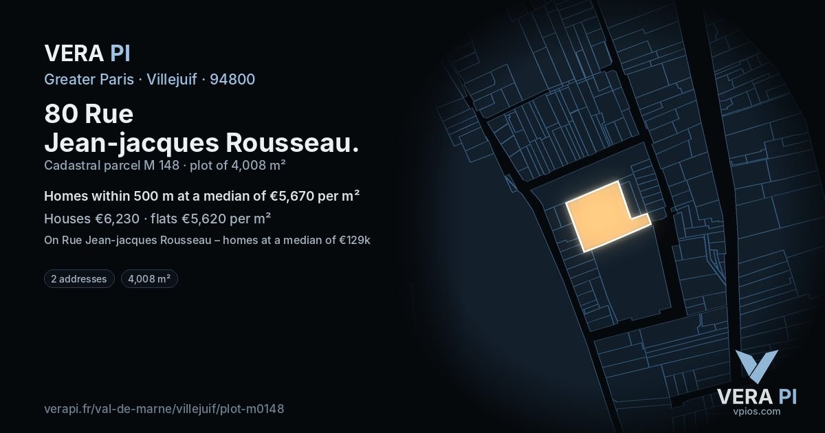 80 Rue Jean-jacques Rousseau, Villejuif at night – the plot lit, the parcels around coloured by the prices near them