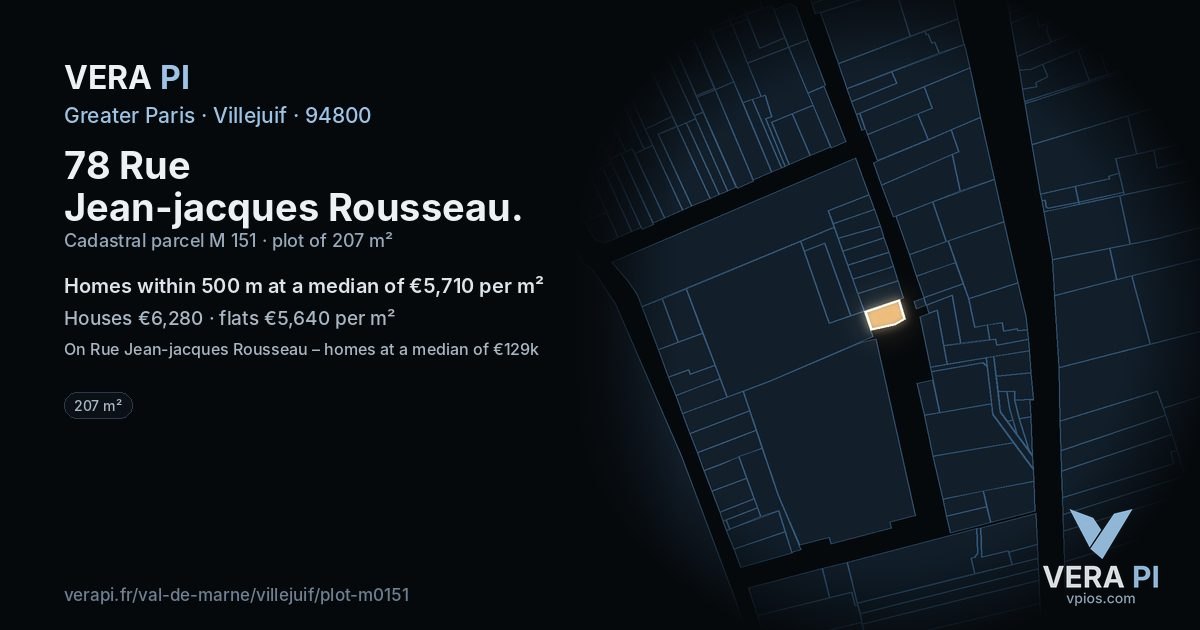 78 Rue Jean-jacques Rousseau, Villejuif at night – the plot lit, the parcels around coloured by the prices near them
