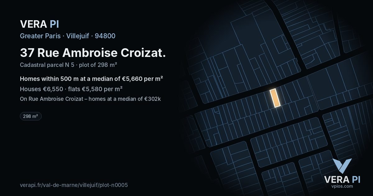 37 Rue Ambroise Croizat, Villejuif at night – the plot lit, the parcels around coloured by the prices near them