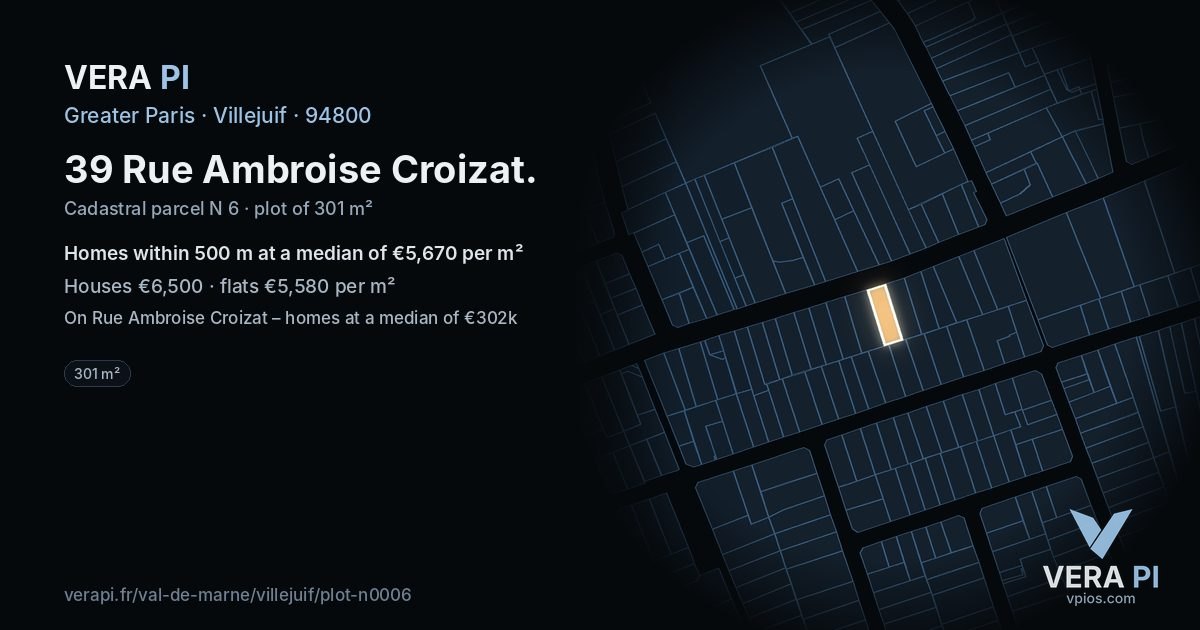 39 Rue Ambroise Croizat, Villejuif at night – the plot lit, the parcels around coloured by the prices near them