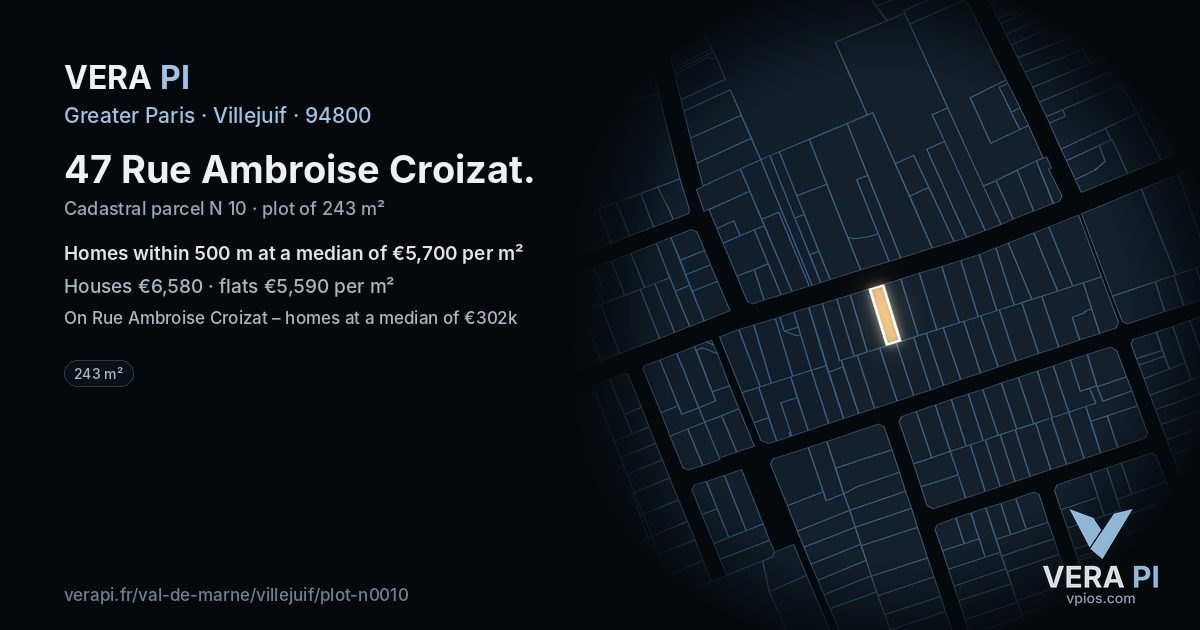 47 Rue Ambroise Croizat, Villejuif at night – the plot lit, the parcels around coloured by the prices near them