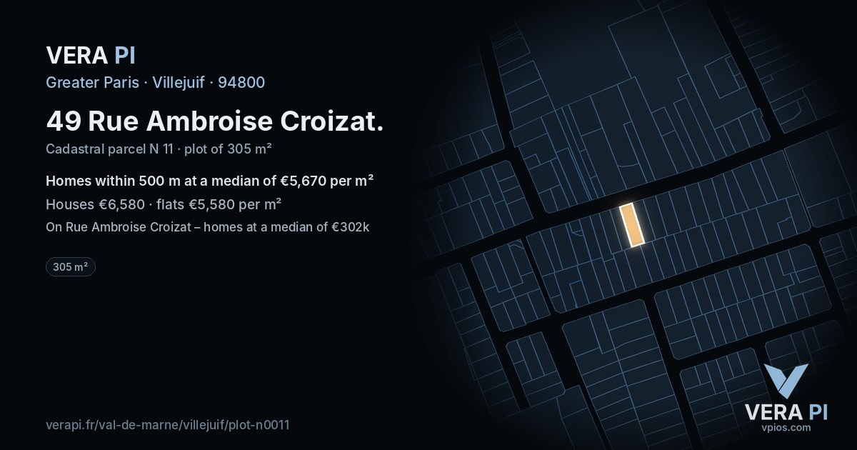 49 Rue Ambroise Croizat, Villejuif at night – the plot lit, the parcels around coloured by the prices near them