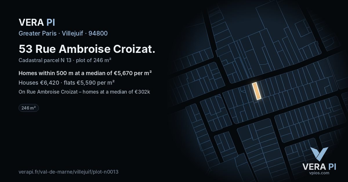 53 Rue Ambroise Croizat, Villejuif at night – the plot lit, the parcels around coloured by the prices near them