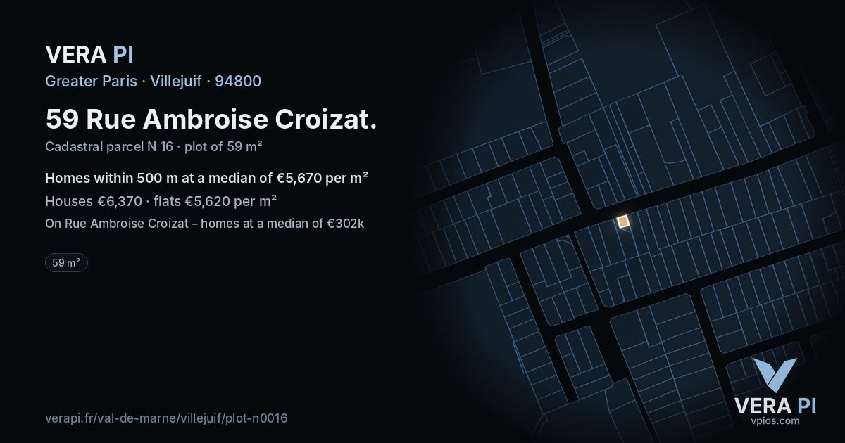 59 Rue Ambroise Croizat, Villejuif at night – the plot lit, the parcels around coloured by the prices near them