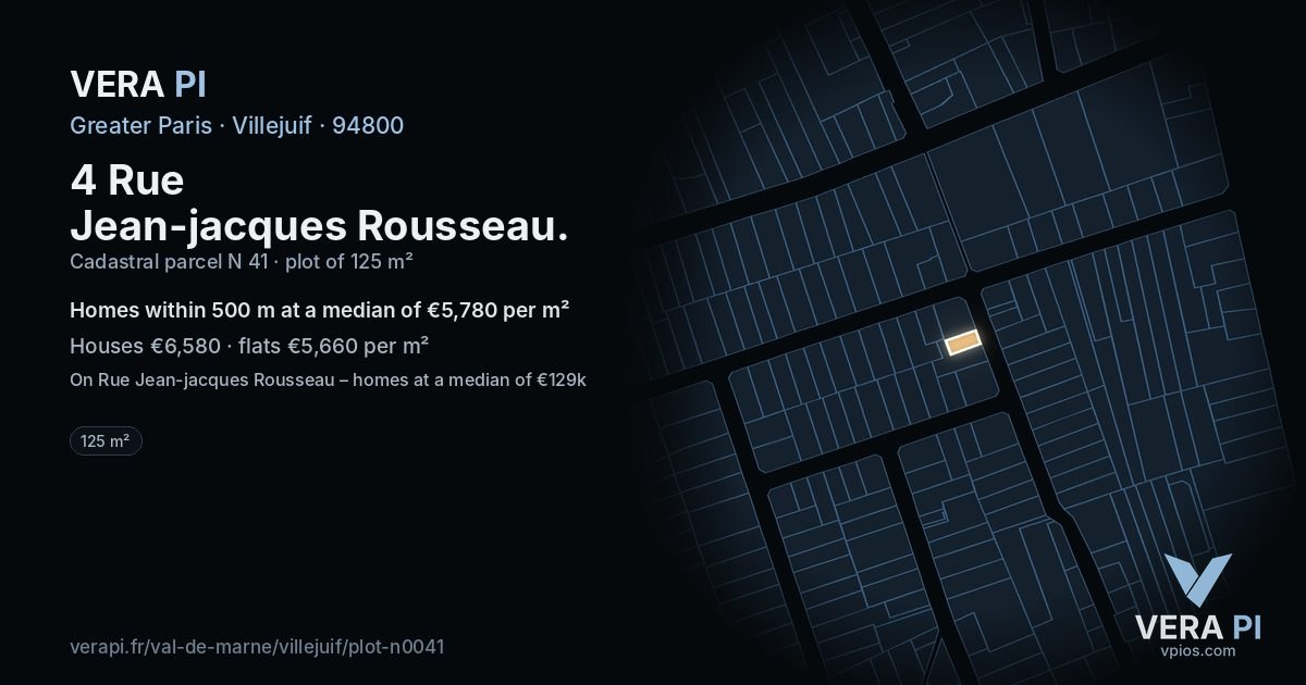 4 Rue Jean-jacques Rousseau, Villejuif at night – the plot lit, the parcels around coloured by the prices near them