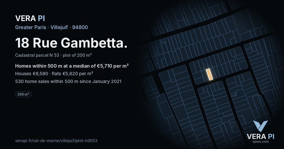 18 Rue Gambetta, Villejuif at night – the plot lit, the parcels around coloured by the prices near them