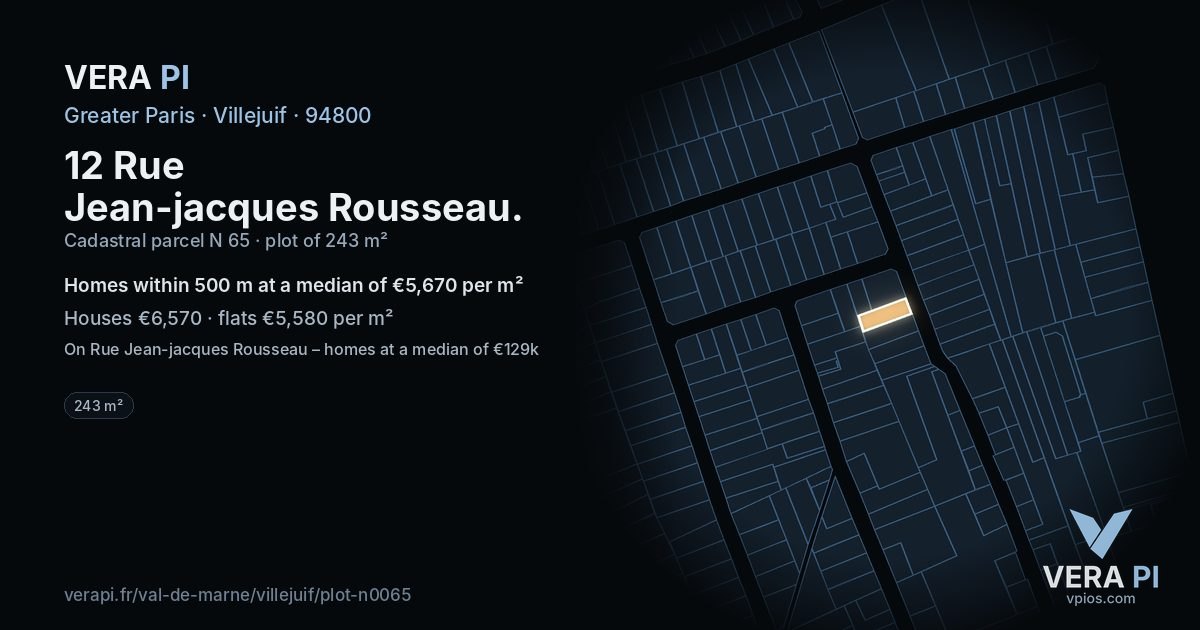 12 Rue Jean-jacques Rousseau, Villejuif at night – the plot lit, the parcels around coloured by the prices near them
