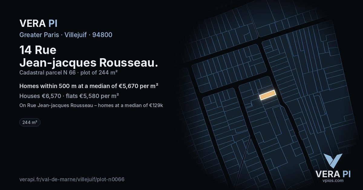 14 Rue Jean-jacques Rousseau, Villejuif at night – the plot lit, the parcels around coloured by the prices near them