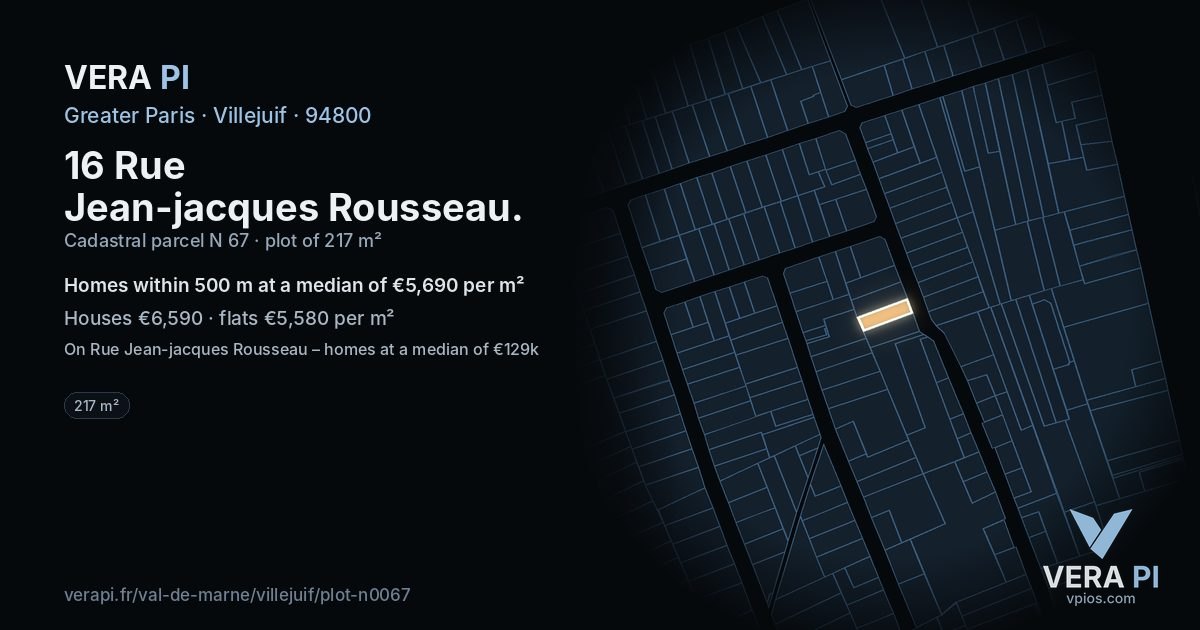 16 Rue Jean-jacques Rousseau, Villejuif at night – the plot lit, the parcels around coloured by the prices near them