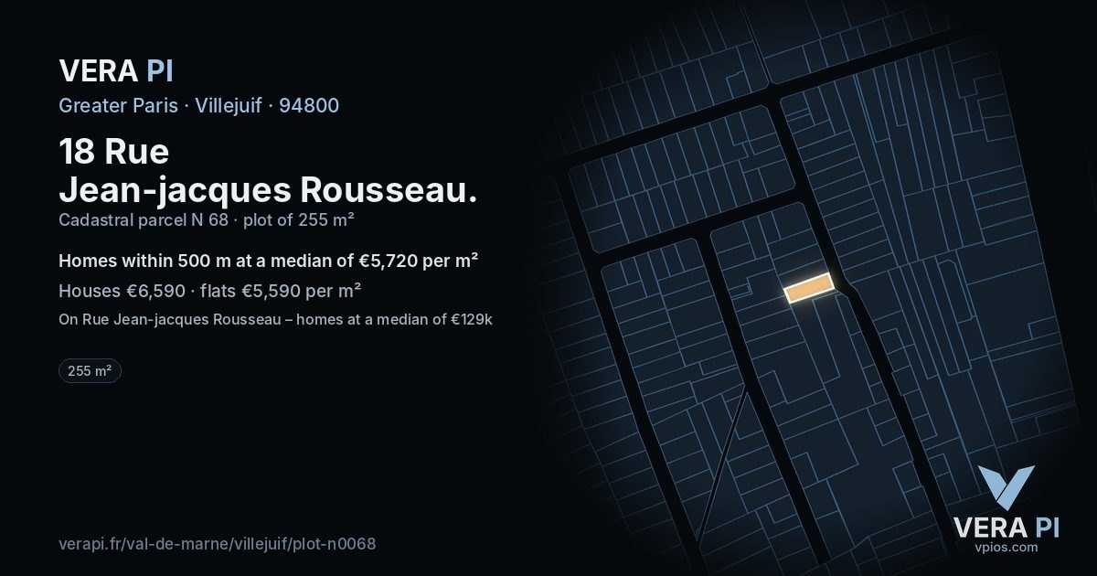 18 Rue Jean-jacques Rousseau, Villejuif at night – the plot lit, the parcels around coloured by the prices near them