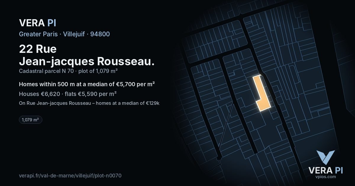 22 Rue Jean-jacques Rousseau, Villejuif at night – the plot lit, the parcels around coloured by the prices near them