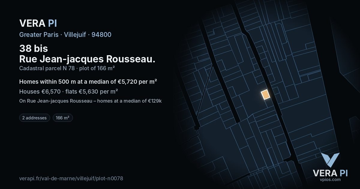 38 bis Rue Jean-jacques Rousseau, Villejuif at night – the plot lit, the parcels around coloured by the prices near them